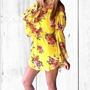 Boho Floral Print Off Shoulder Bell Sleeve Dress